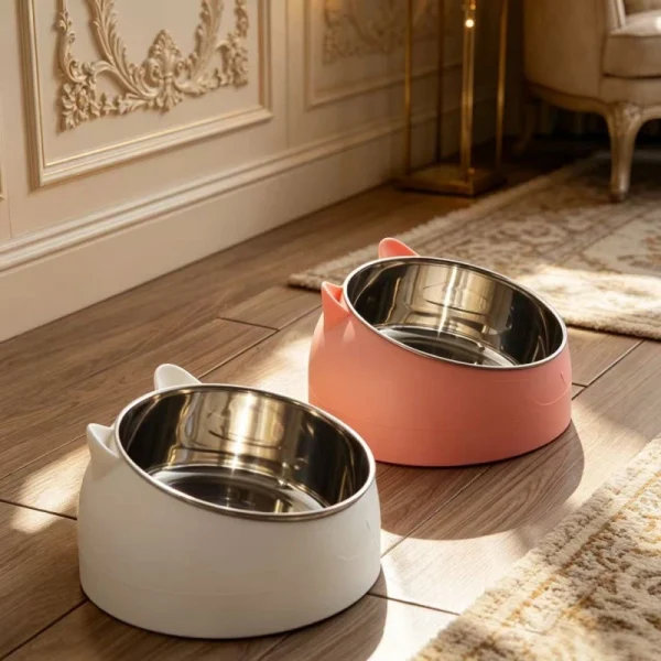 Stainless Steel Angled Pet Food Bowl – Anti-Spill & Neck-Friendly (Cat & Dog)